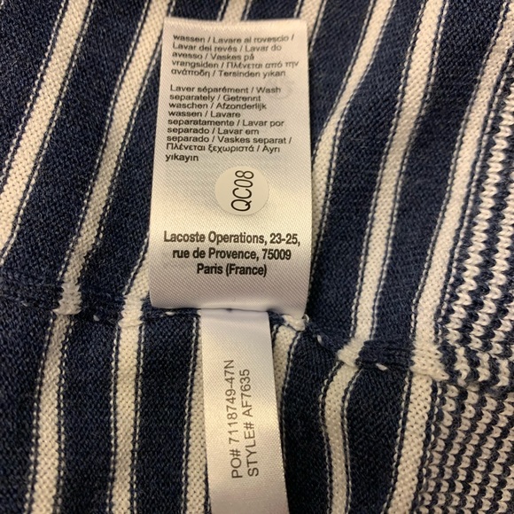New Lacoste women V-neck wool blend striped sweater in navy blue & white size 36 - Picture 12 of 12
